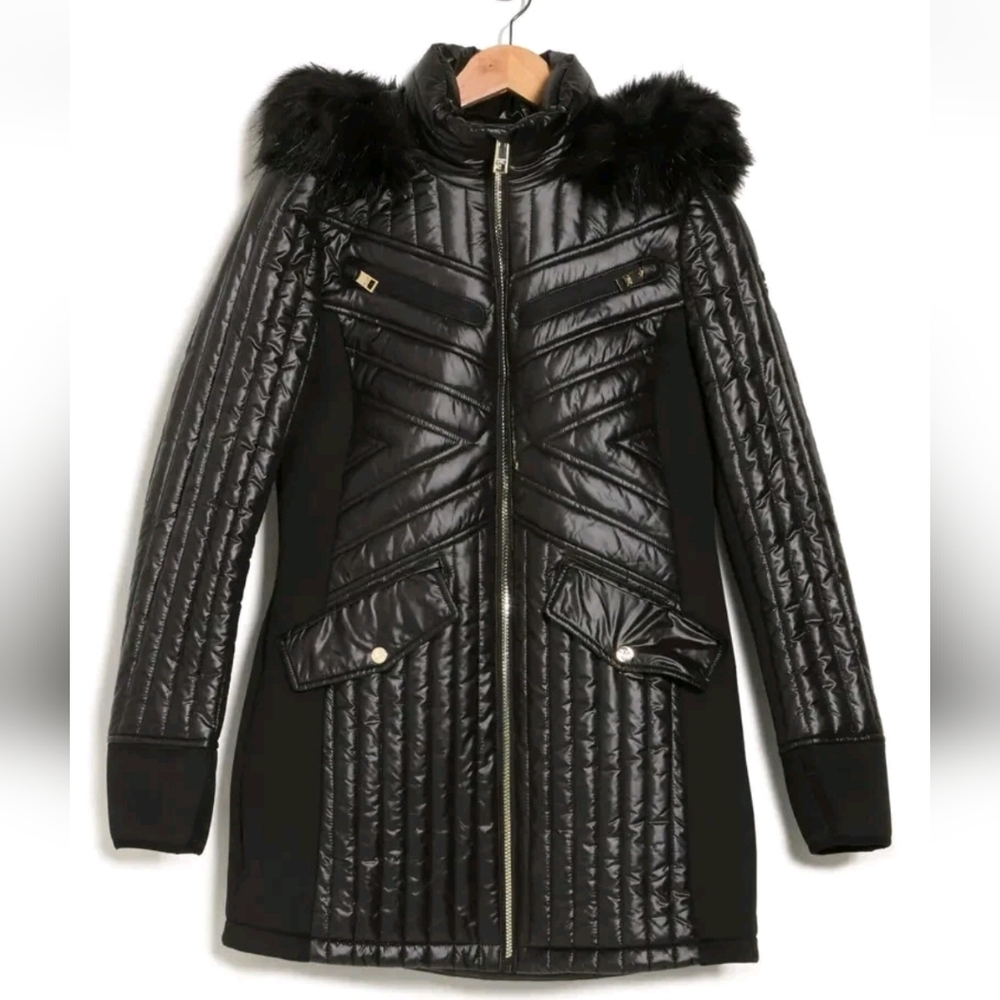 Michael Kors Black Puffer Jacket with Faux Fur